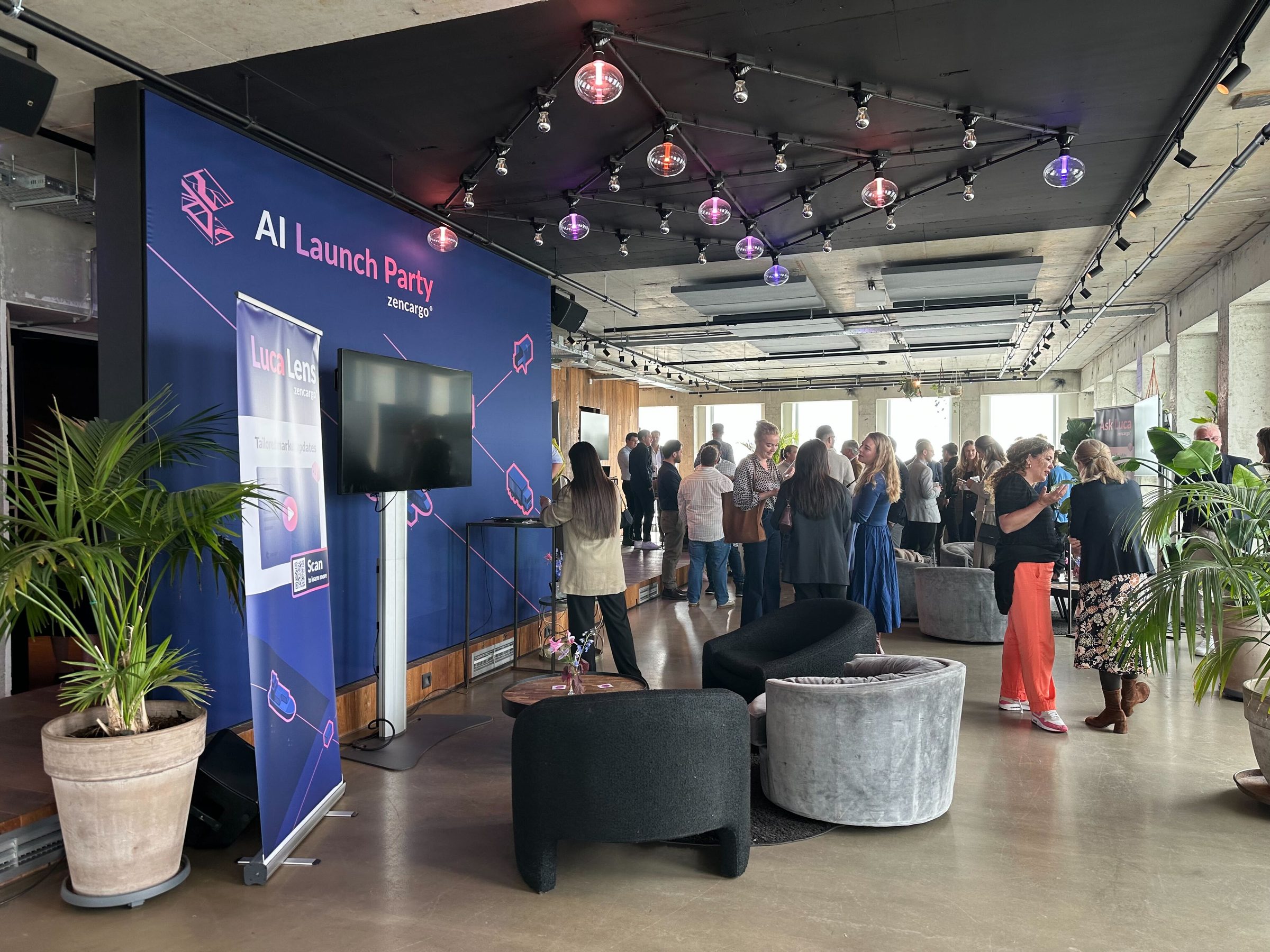 Guests mingling at Zencargo's AI launch party